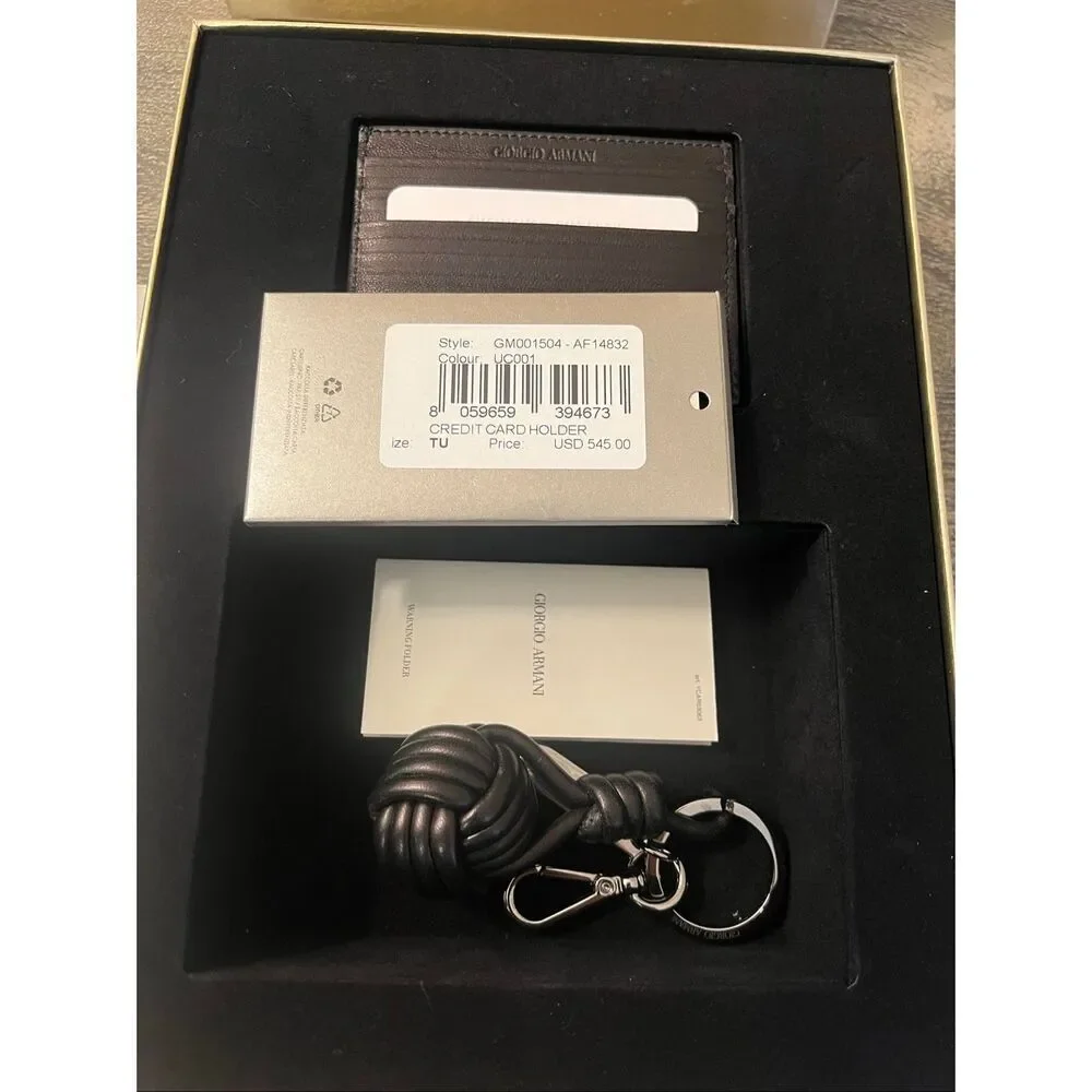 Giorgio Armani Leather Card Holder & Key Ring Gift Set – Made in Italy